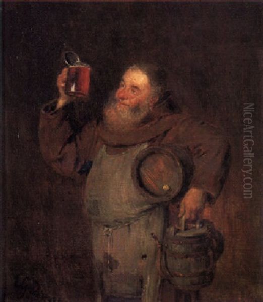 Bruder Kellermeister Mit Bierseidel Und Faschen Oil Painting by Eduard von Gruetzner
