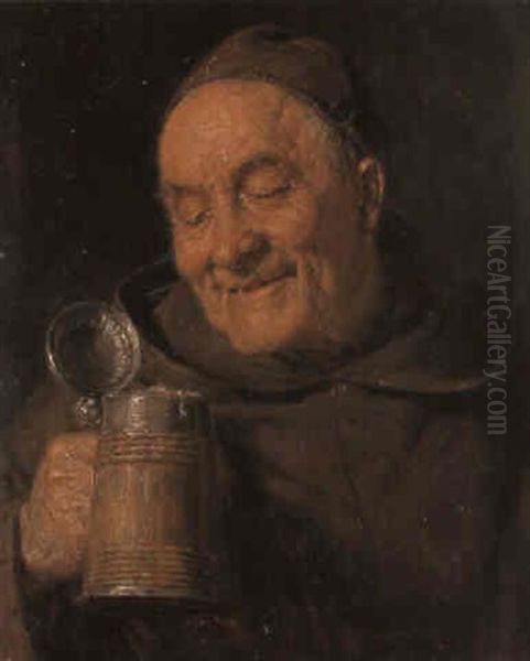 Trinkender Monch Oil Painting by Eduard von Gruetzner