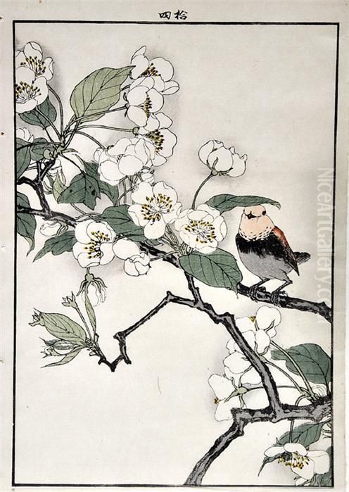 Zweifarbholzschnitte: Vogel In Zweigen Oil Painting by Kono Bairei