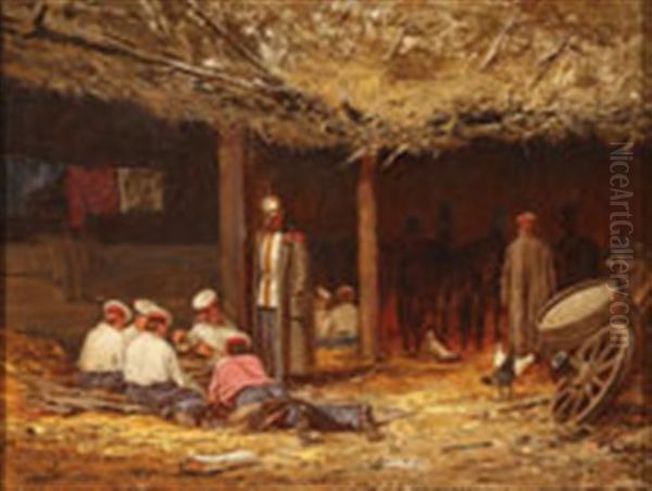 Imperial Russian Horse Guard Soldiers Playing Cards Oil Painting by Petr Nikolaevich Gruzinsky