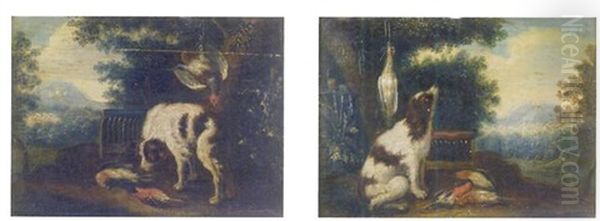 Chien La Tete Dressee Pres D'un Trophee De Chasse Oil Painting by Adriaen de Gryef