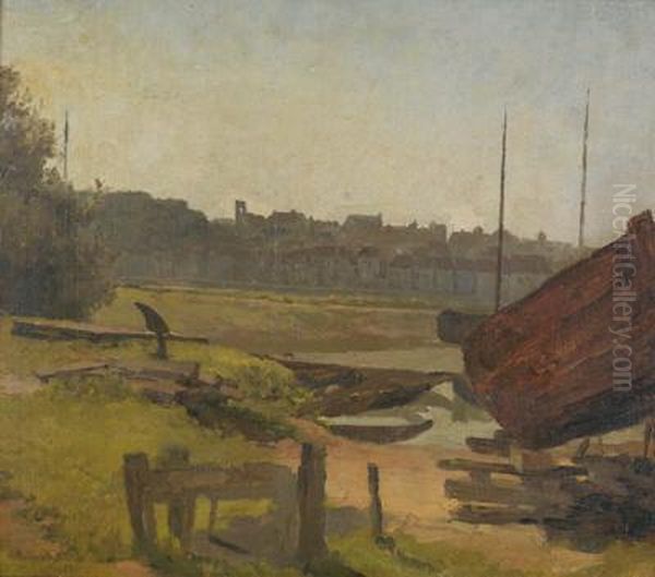 Flusufer Oil Painting by Hermann Baisch