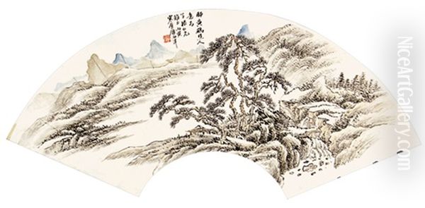 Landscape Fan Painting Oil Painting by Gu Linshi