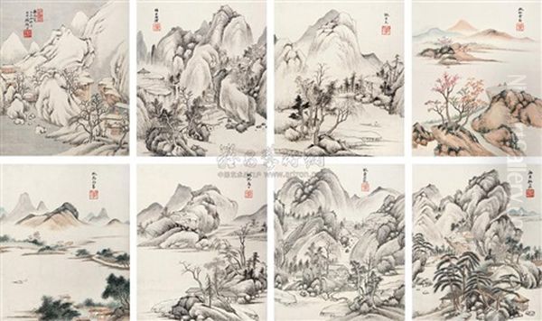 Landscape (8 Works) Oil Painting by Gu Linshi