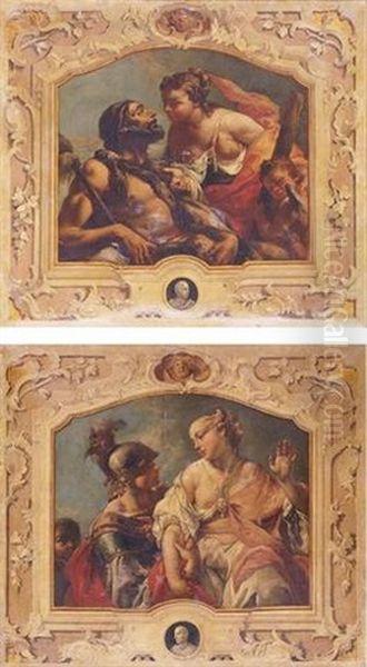 Hercules And Omphale (+ Paris And Helen Of Troy, Smllr; 2 Works) Oil Painting by Jacopo Guarana