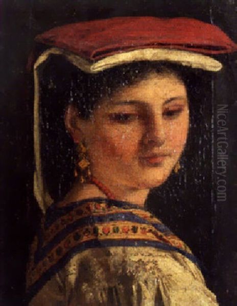 Portrait Of A Young Woman Oil Painting by Guerrino Guardabassi
