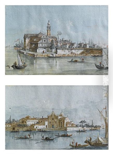 Isola Di S. Clemente, Venezia (+ Isola Di Sant'elena, Venezia; 2 Works) Oil Painting by Giacomo Guardi