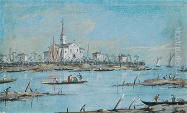 Veduta Convertite Alla Giudecca (+ Veduta Sant Erasmo; Pair) Oil Painting by Giacomo Guardi