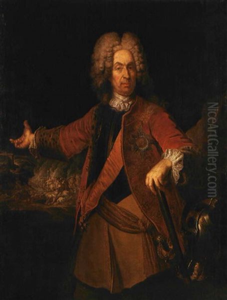 Ritratto Del Maresciallo Von Der Schulenburg (collab. W/ Francesco Simonini) Oil Painting by Giovanni Antonio Guardi