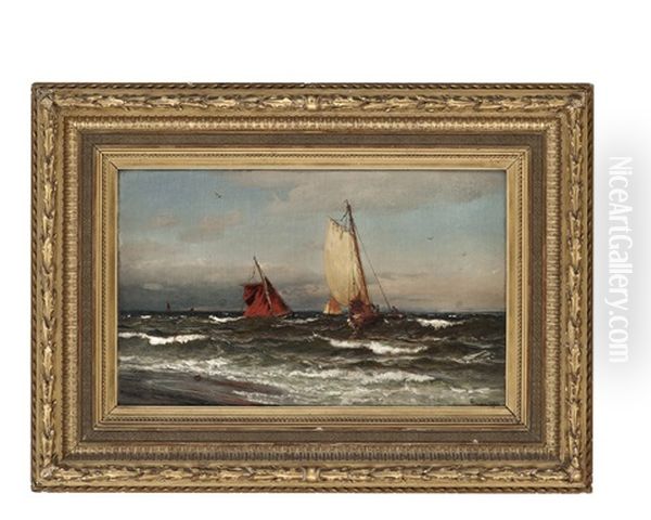 Pommerske Fiskere Som Legger Til Land Oil Painting by Hans Frederick Gude