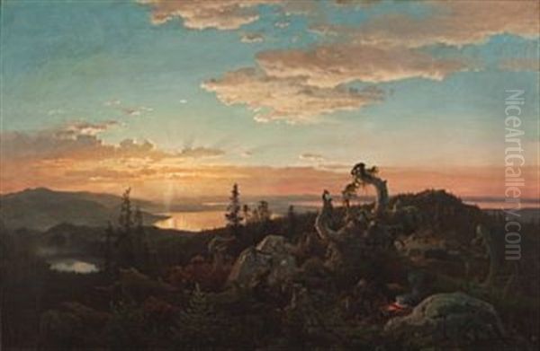 Fra Telemark. Solnedgang Oil Painting by Hans Frederick Gude