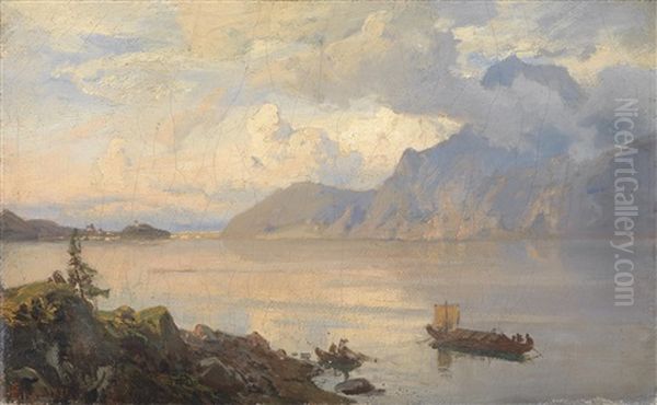 Malerische Ansicht Des Traunsees (study) Oil Painting by Hans Frederick Gude