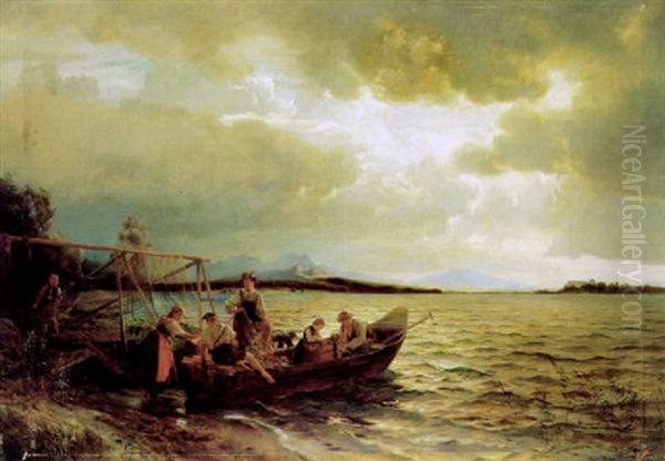 Fischerboot Am Chiemsee, Im Hintergrund Herren Chiemsee Oil Painting by Hans Frederick Gude