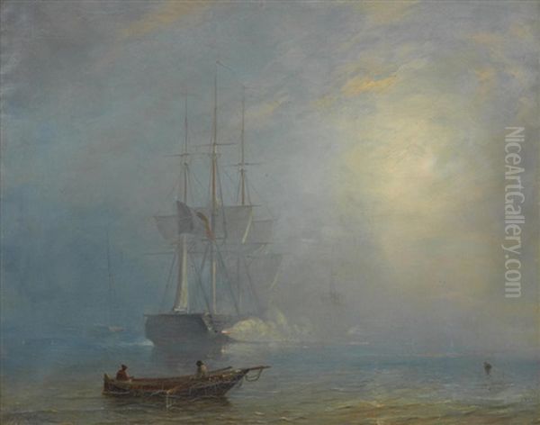 Ships In The Mist Oil Painting by Theodore Gudin