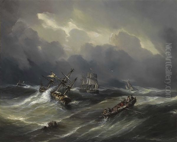 Navire En Detresse Oil Painting by Theodore Gudin