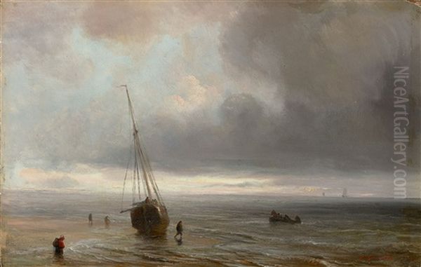 Beach Scene Oil Painting by Theodore Gudin