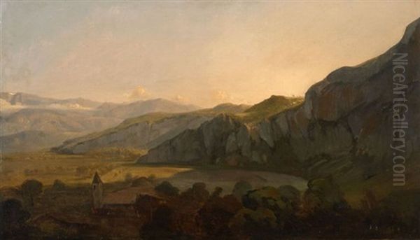 Vue De La Campagne Suisse Oil Painting by Theodore Gudin