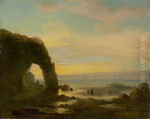 Die Manneporte Bei Etretat Oil Painting by Theodore Gudin