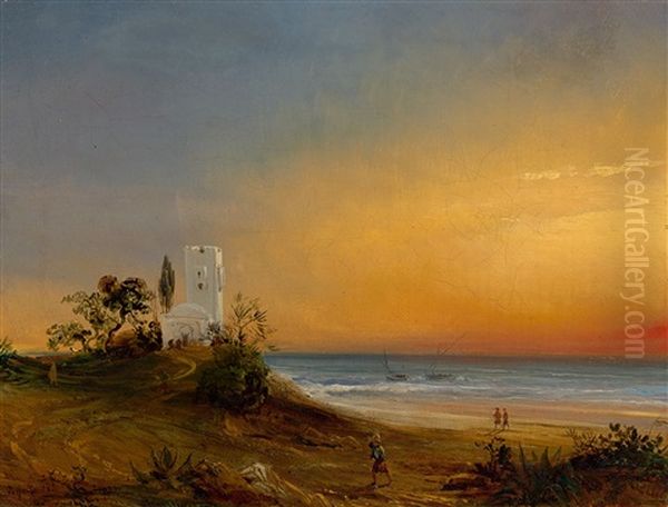 Coastline In Algeria Oil Painting by Theodore Gudin