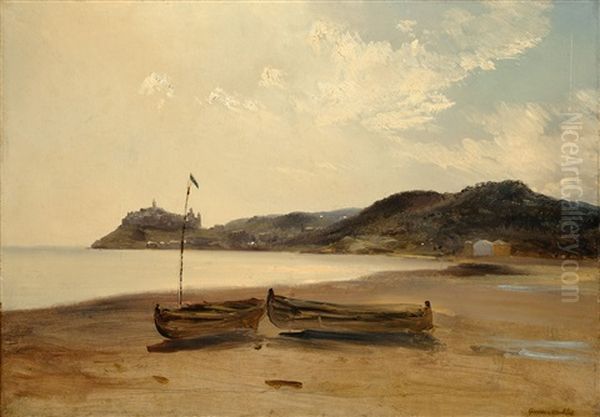 Boats On The Beach Oil Painting by Theodore Gudin