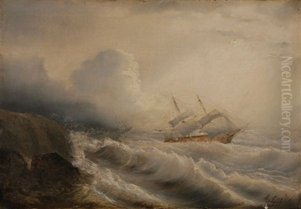 Bateaux Dans La Tempete Oil Painting by Theodore Gudin