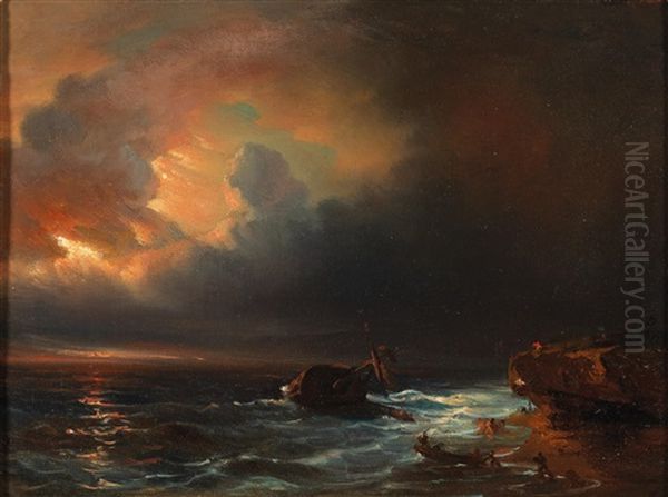 Schiffbruchige An Der Kuste Oil Painting by Theodore Gudin