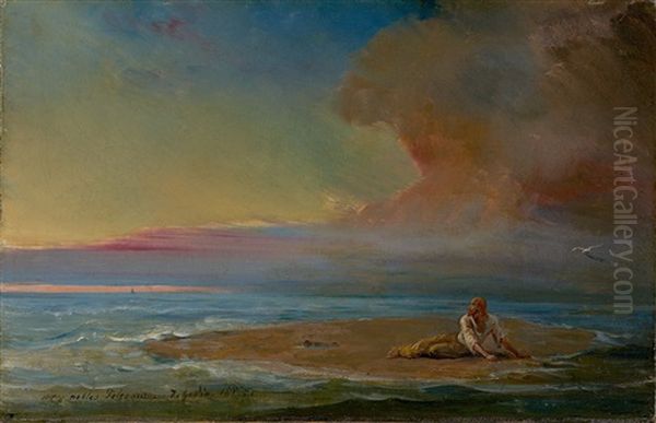 Castaway In The Evening Light Oil Painting by Theodore Gudin