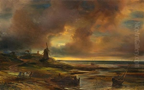 The Windmill By On The Beach Oil Painting by Theodore Gudin