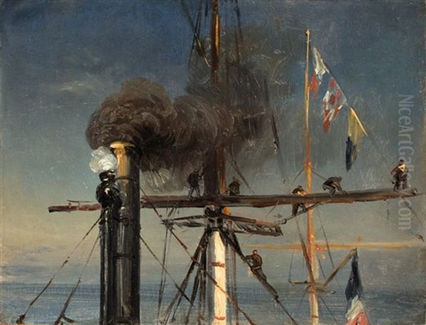 Matrosen In Der Takelage Oil Painting by Theodore Gudin