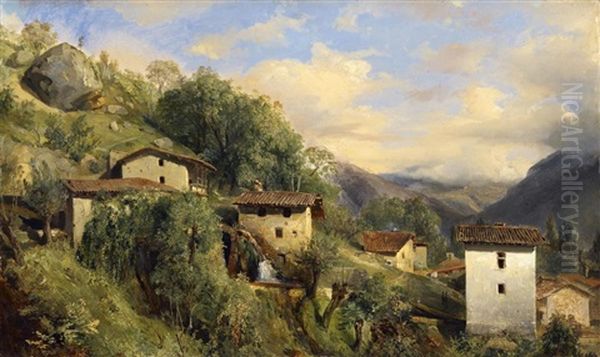 Dorf In Den Savoyer Alpen Oil Painting by Theodore Gudin