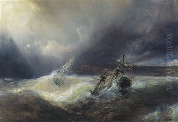 Bateaux Dans La Tempete Oil Painting by Theodore Gudin