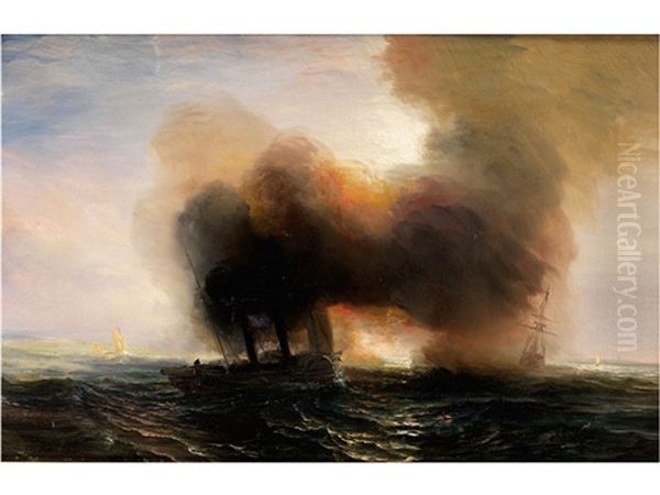 Marinebild Mit Rauchendem Raddampfer Oil Painting by Theodore Gudin