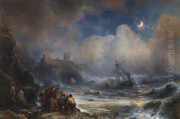 Naufrage De L'un Des Vaisseaux De L'armada Espagnole Sur La Cote Oil Painting by Theodore Gudin