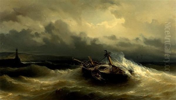 Bateau Dans La Tempete Oil Painting by Theodore Gudin