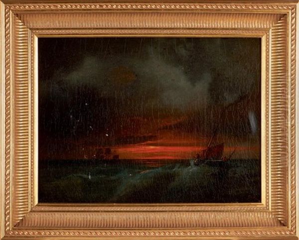 Embarcation Au Soleil Couchant Oil Painting by Theodore Gudin