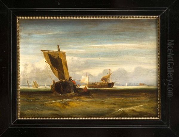 Marineszene Mit Einigen Booten Im Seichten Wasser Vor Der Kuste Oil Painting by Theodore Gudin