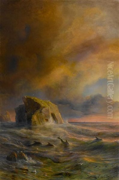Abendliche Landschaft In Der Nordsee Oil Painting by Theodore Gudin