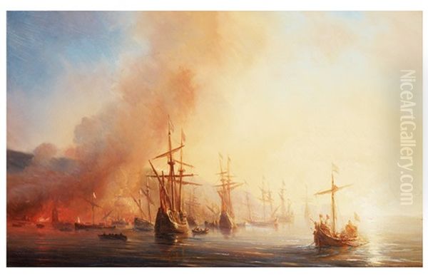 Brand Vid Kusten Oil Painting by Theodore Gudin