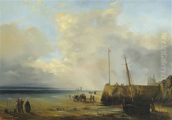 Fishermen At The Harbor Wall, Low Tide Oil Painting by Theodore Gudin