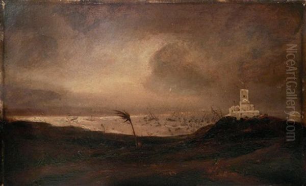 Coup De Vent A Sidi El Feruck, Le 16 Juin (preparatory Sketch) Oil Painting by Theodore Gudin