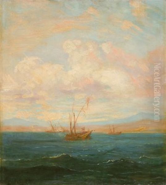 Eine Galeere Vor Der Arabischen Kuste Oil Painting by Theodore Gudin