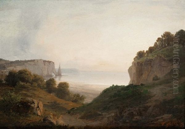 Paysage D'etretat Oil Painting by Theodore Gudin