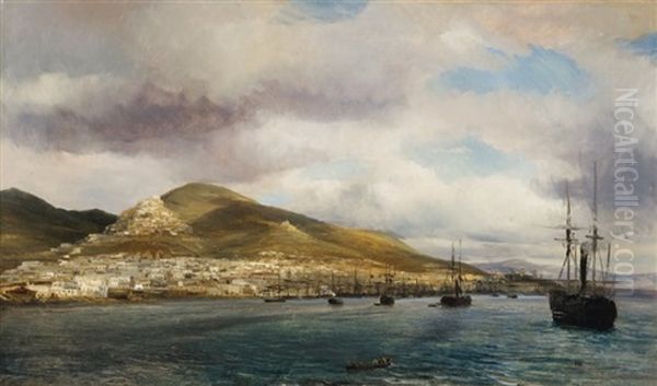 Bateaux Dans La Rade De Syros (cyclades, Grece) Oil Painting by Theodore Gudin
