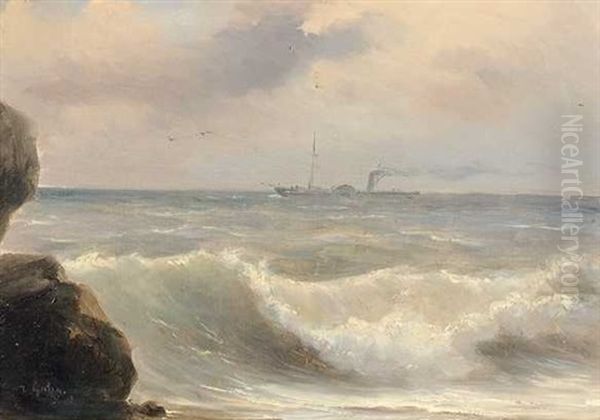 Vapeur A Aubes Aux Abords Des Cotes Oil Painting by Theodore Gudin