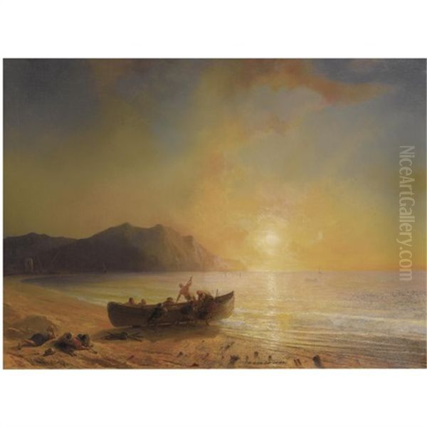 Le Depart En Barque Oil Painting by Theodore Gudin