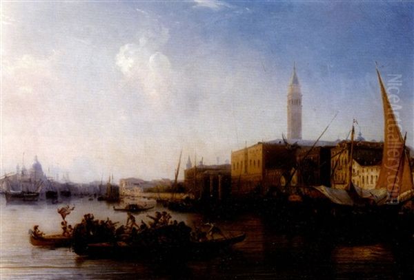 Vue De Venise, Le Depart Pour La Fete Du Lido Oil Painting by Theodore Gudin