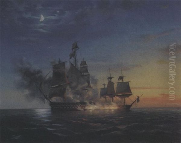 Bataille Navale Oil Painting by Theodore Gudin