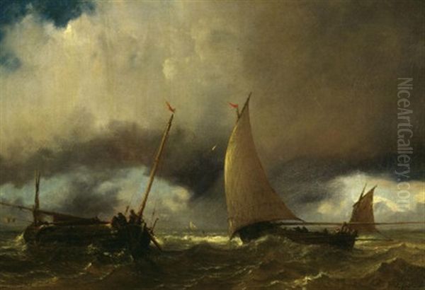Vor Dem Gewitter. Fischer Beim Einholen Der Netze Auf Hoher See Oil Painting by Theodore Gudin