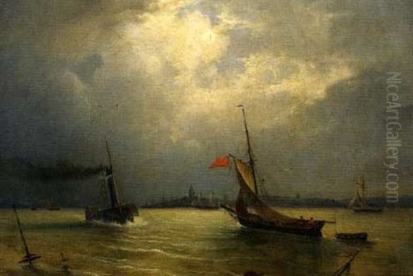 Bateaux En Mer. Oil Painting by Theodore Gudin