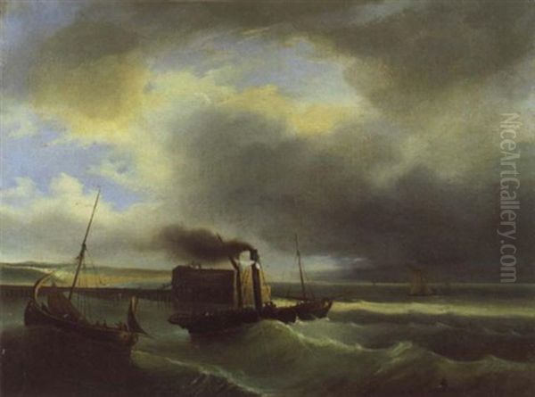 Vapeur Quittant Le Port Oil Painting by Theodore Gudin